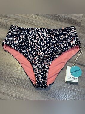 NWT Carve Designs Erin High Rise Reversible navy pink bikini bottom only sz M
